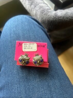 Betsey Johnson Gold-Tone Crown Cluster Stud Earrings with Blue Stones